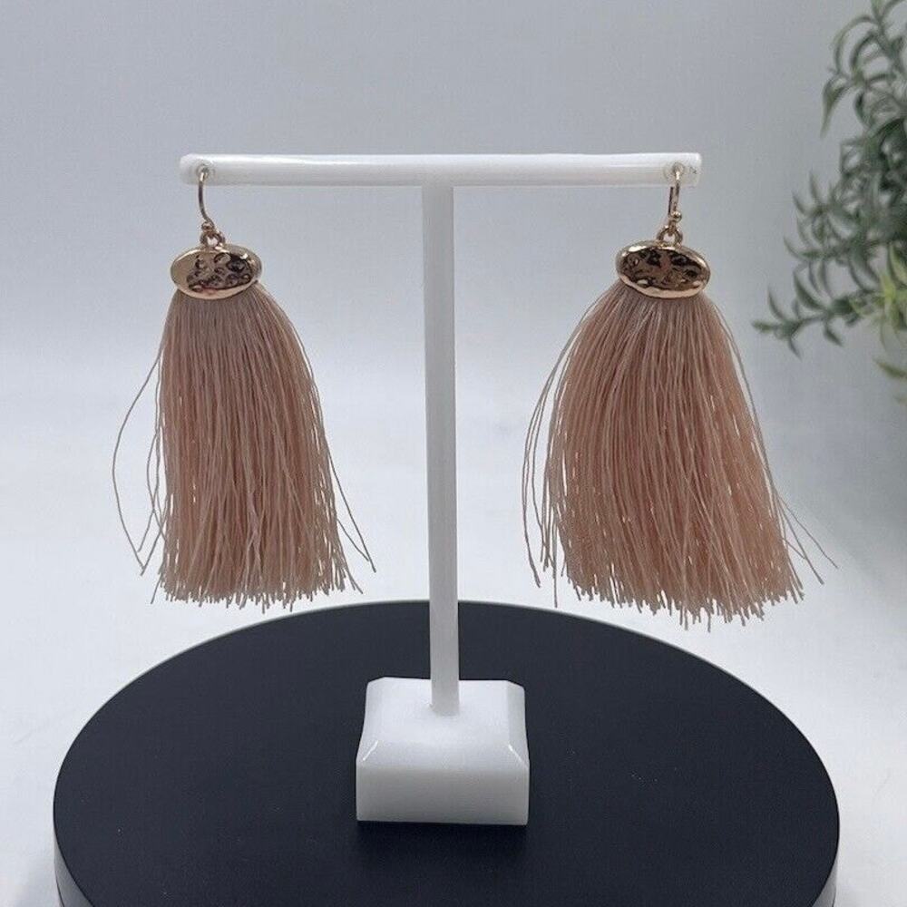 Havana Rosetone Hammered‎ Blush Pink Fan Tassel Earrings Rose Gold NWOT